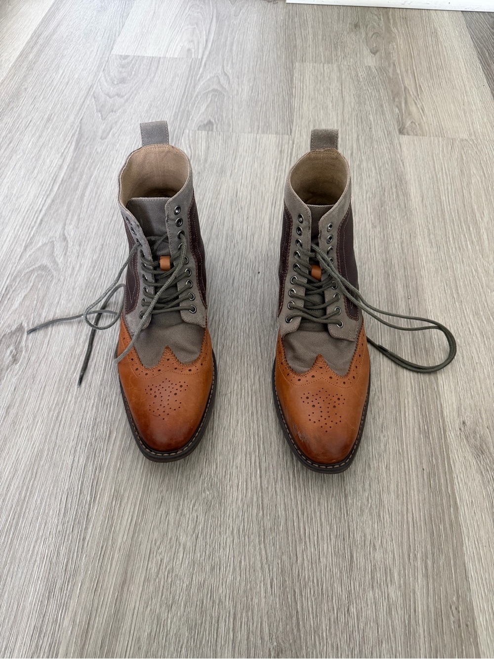 Stacy Adams Brown and Gray Wingtip Lace-Up Boots